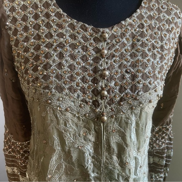 Pakistani Indian Desi Party Wear Maxi Dress (Flawed) Refer to pics Color Green - Picture 2 of 12